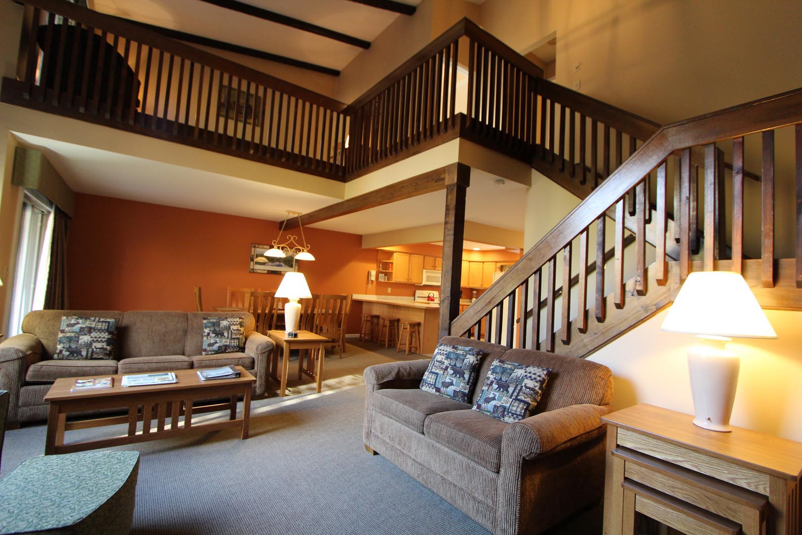 A interior view of the two story unit at VRI's Lake Placid Club Lodges in New York.